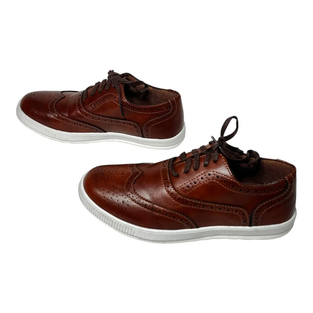 Deer Stags Jagger Kids Cognac Brown Wingtip Oxford Dress Shoes Size 4.5M #24085